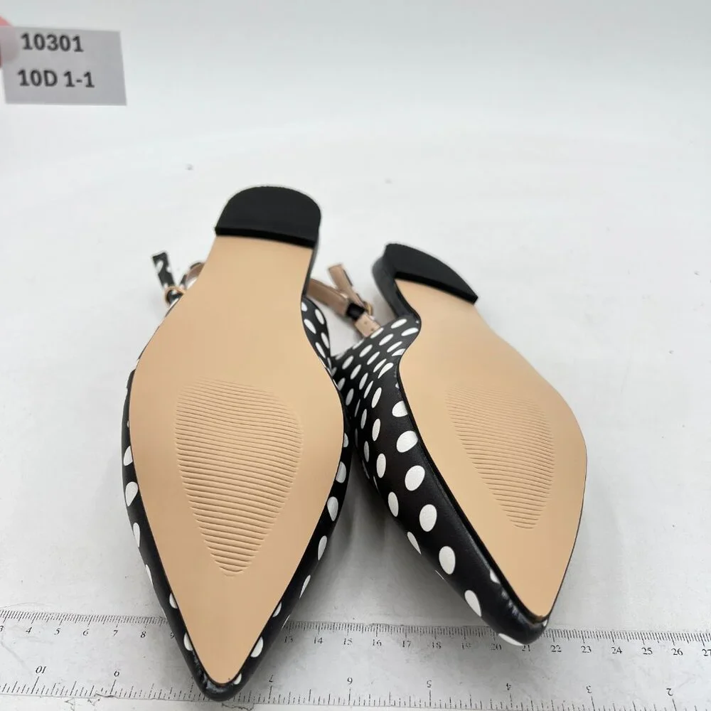 FOWT Black Polka Dots Pointed Toe Slingback Buckle Strap Womens Flats Daily Shoe - Picture 7 of 8